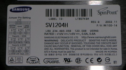 Rec-POT 120S : HDD label